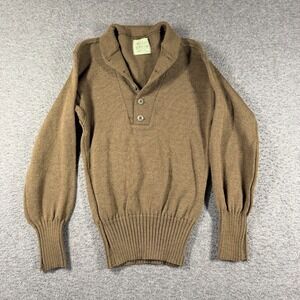 Sebo Knitwear Men's Commando Sweater Medium 100% Wool Brown Rib Knit Henley